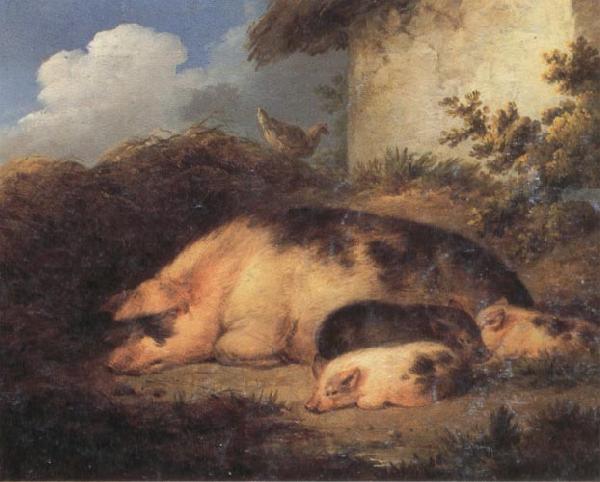 George Morland A Sow and Her Piglets oil painting image